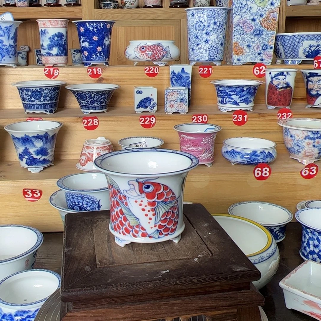 墨奈手绘陶瓷花盆内口6.5高6.5