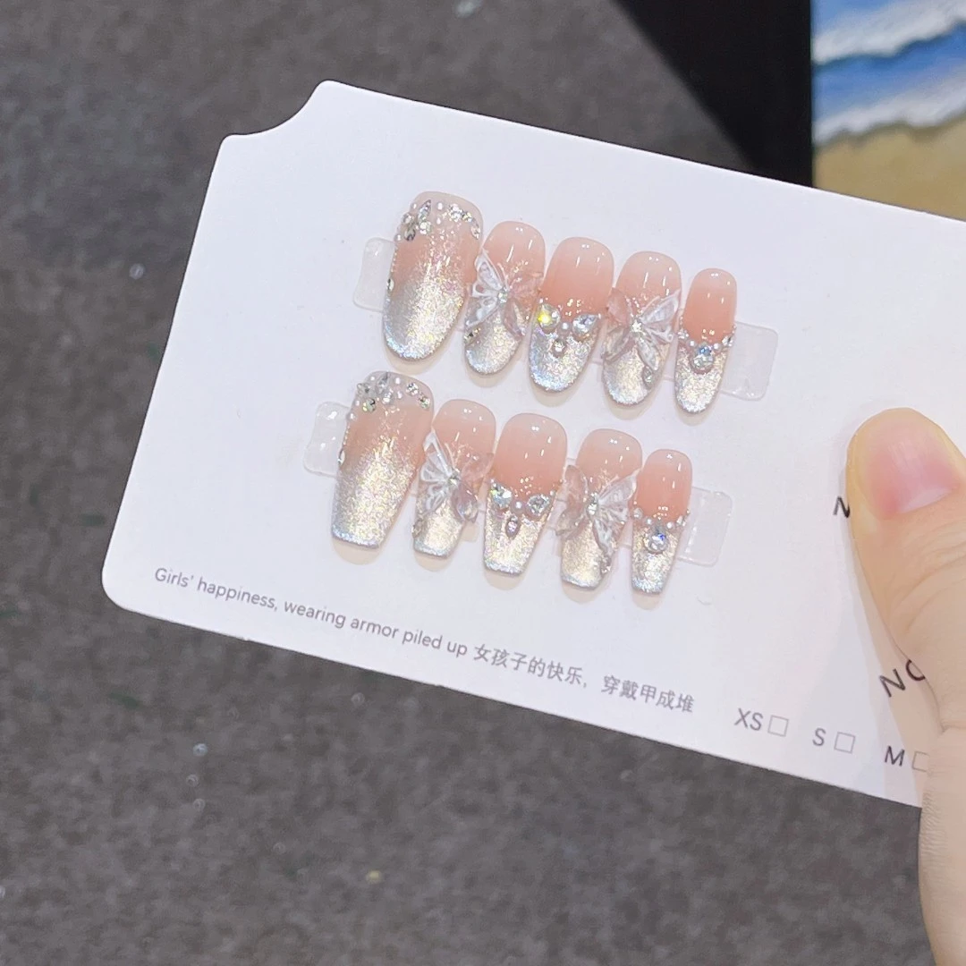【蝴蝶精灵】纯手工穿戴甲光疗美甲可拆卸甲片10片