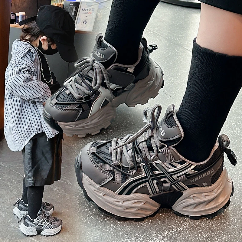 儿童运动鞋男童炸街老爹鞋2025春秋新款女童透气中大童户外跑步鞋