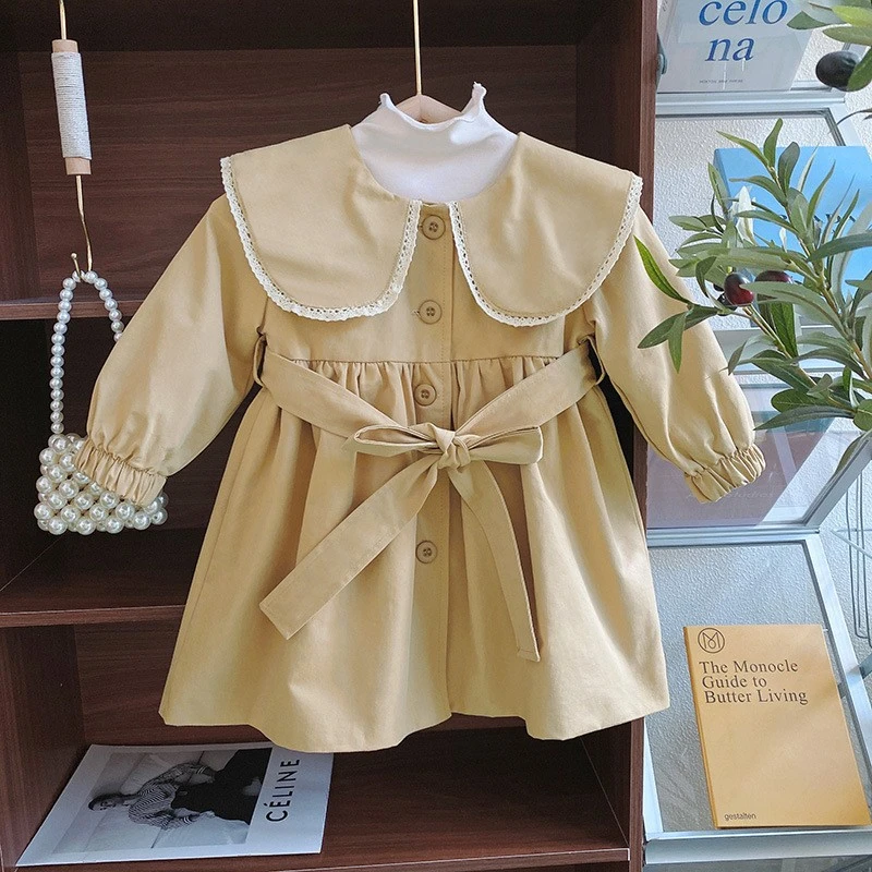 【新春特惠+运费补贴】女童中长款风衣春秋宝宝时髦翻领外套小女孩