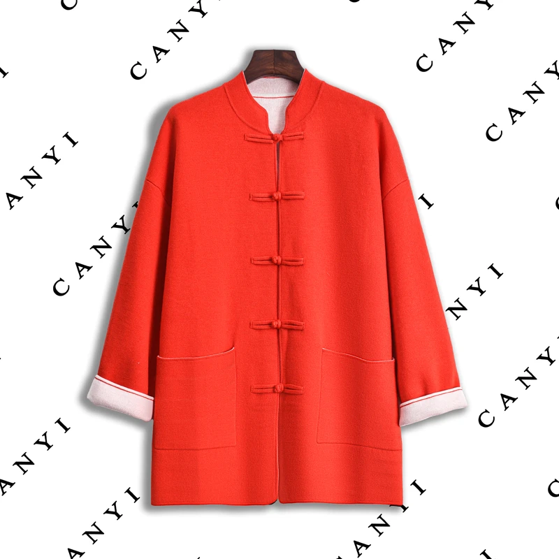 【璨衣】100%羊毛 时尚优雅新中式唐装盘扣 宽松简约外套952