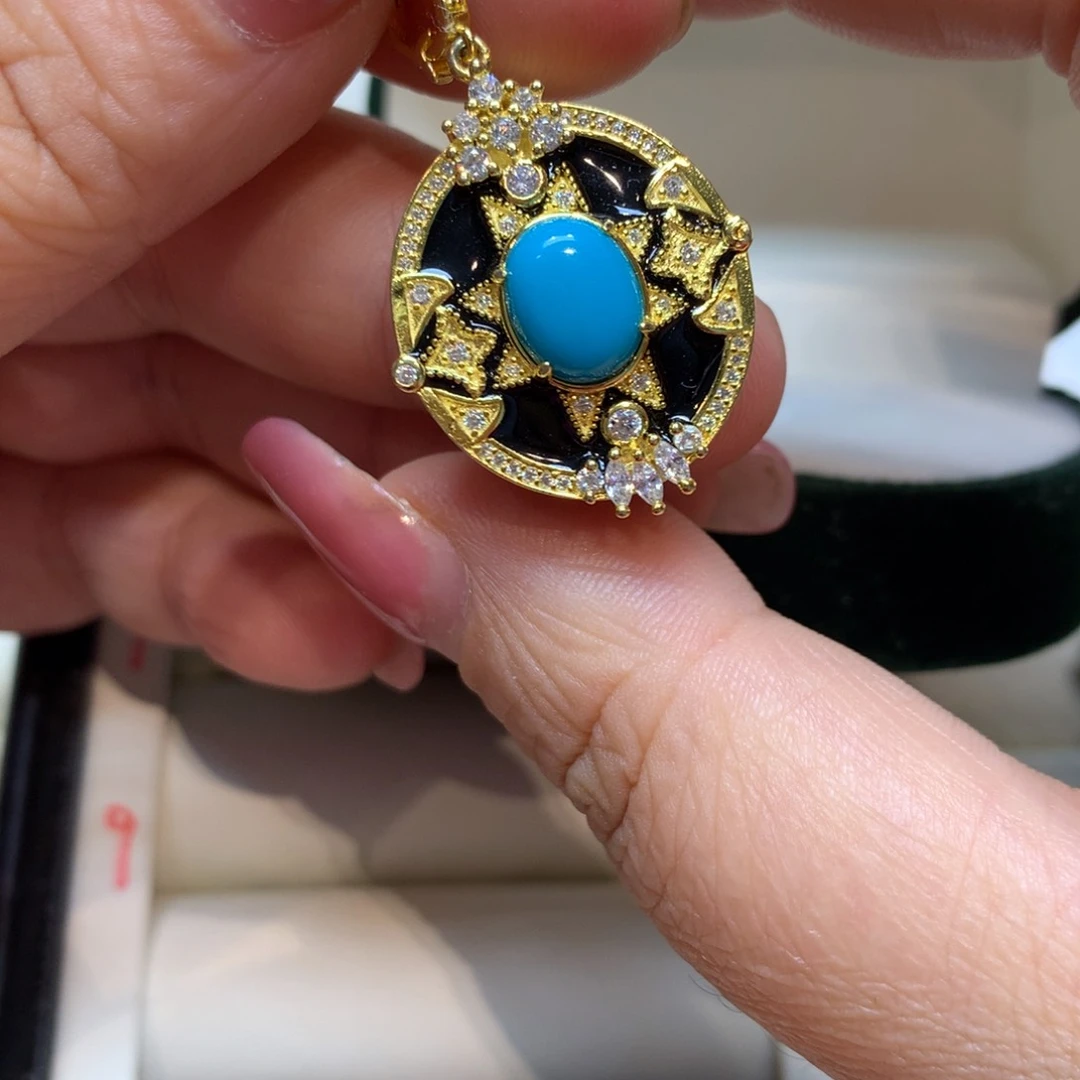 绿松石银S925镶嵌颈饰