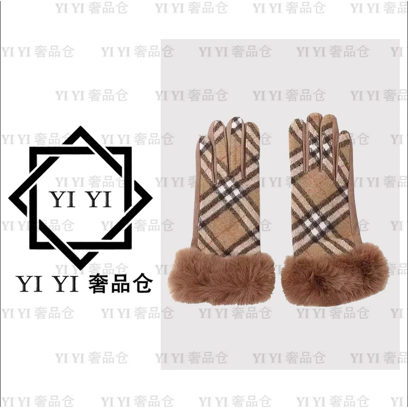 【YI YI/周一一奢品】秋冬骑行保暖毛绒格子手套