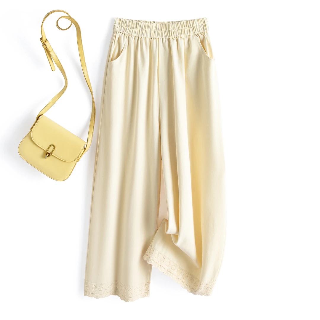 苏醒的乐园水洗棉弹力腰春阔腿裤SXK32959显瘦高腰百搭宽松休闲裤