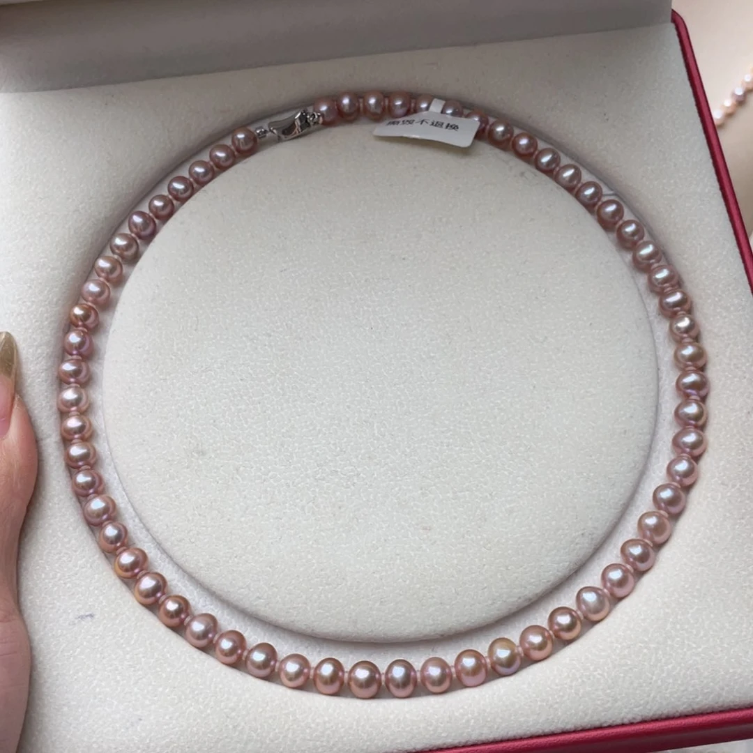 淡水珍珠银S925镶嵌颈饰7-8