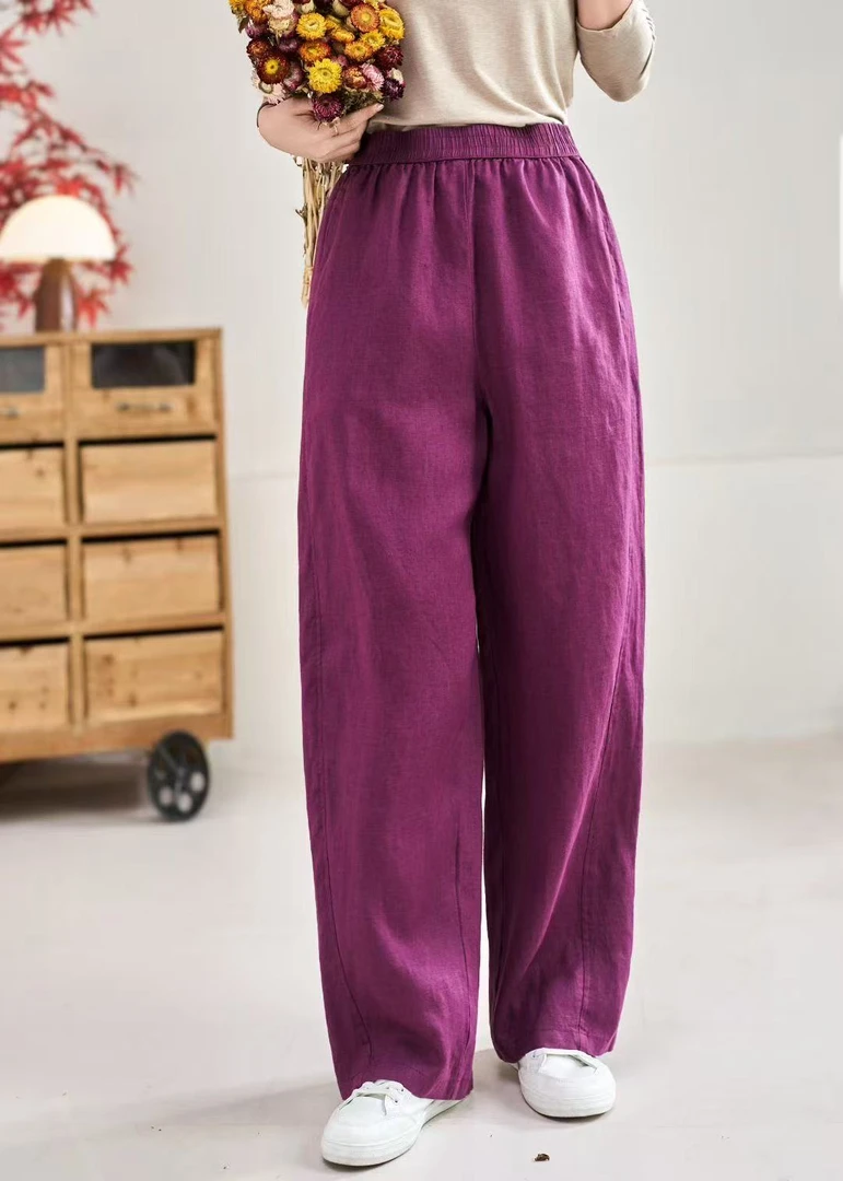 2018裤女装显瘦高腰休闲亚麻百搭秋季复古纯色中长款宽松春夏