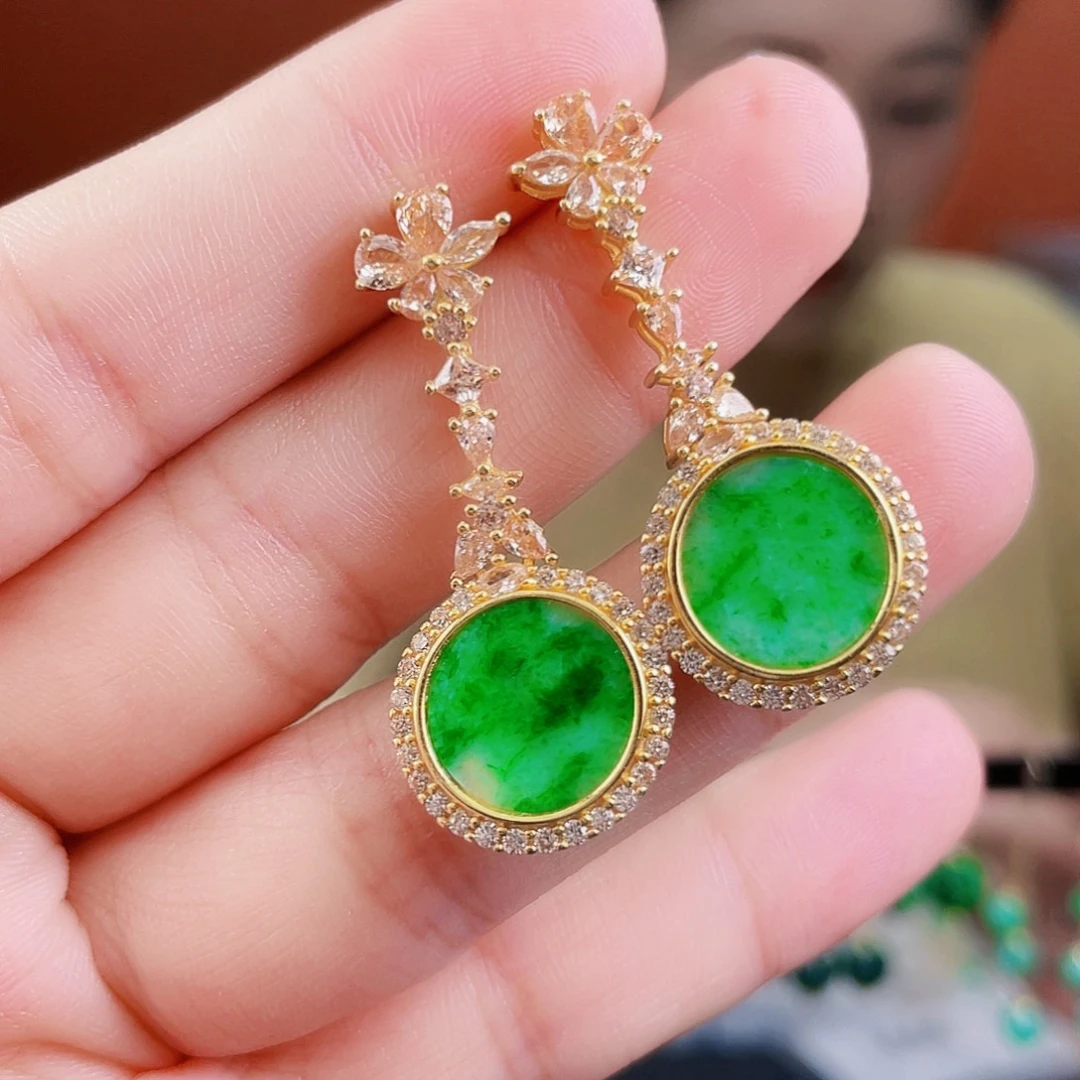 翡翠银S925镶嵌耳饰