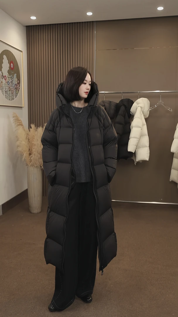 2025连帽中长款女加厚过膝时尚气质保暖大被子情侣羽绒服