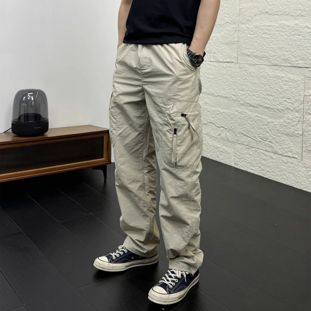 美式休闲肌理感直筒伞兵工装裤男士多色立体裁剪多口袋拼接休闲裤