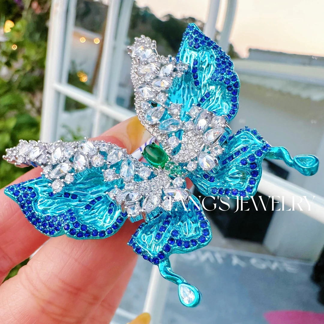 铜合金胸针 羽翼帝王蓝手工蝴蝶胸针可爱百搭轻奢蓝色饰品胸花