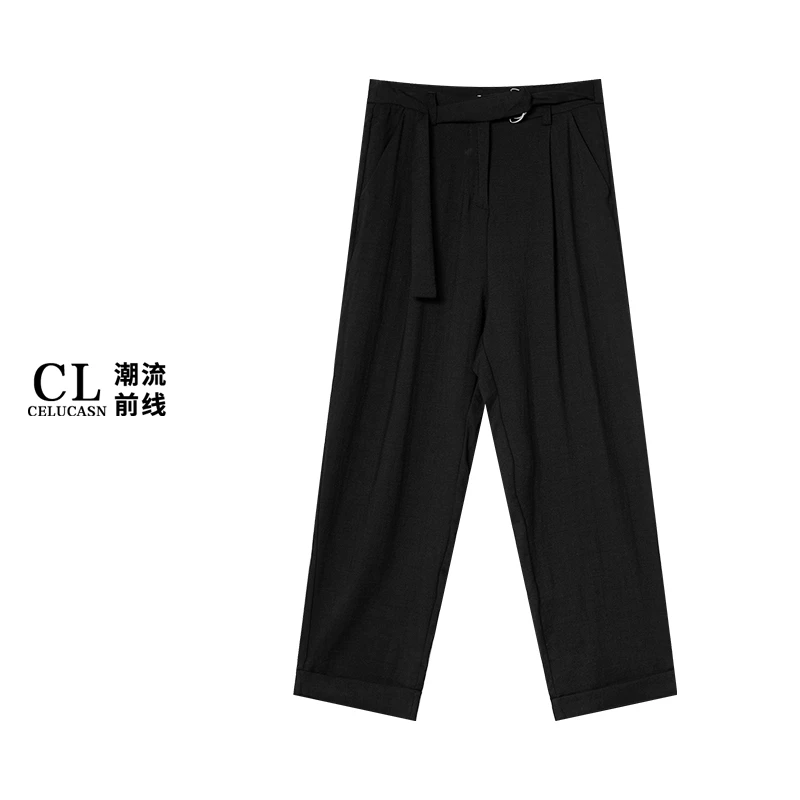 K8JB1426#夏季女高级感垂感薄款小个子休闲窄版阔腿休闲裤