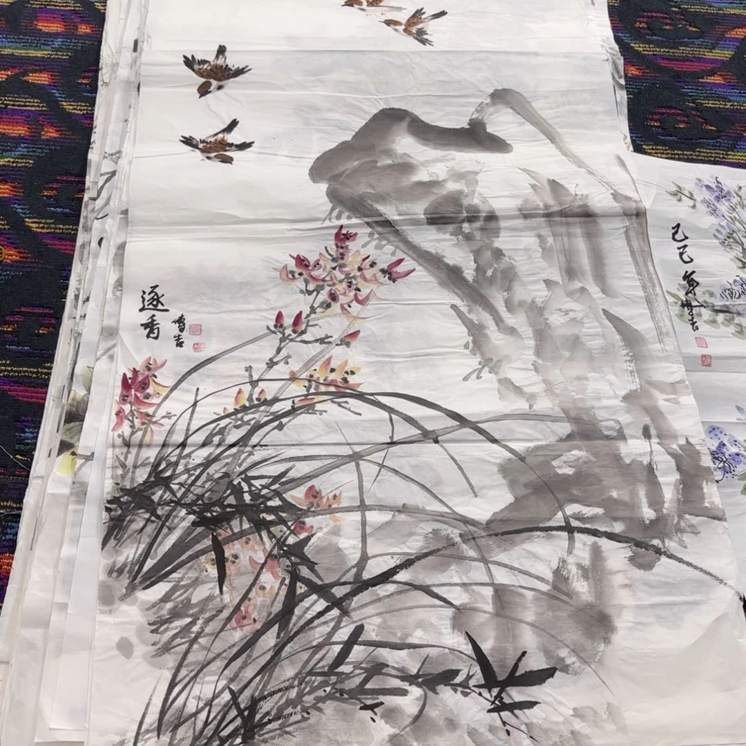 国画四尺花鸟作品童