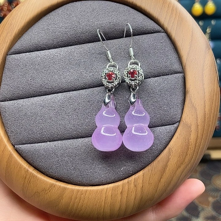 石英质玉耳钉银S925镶嵌