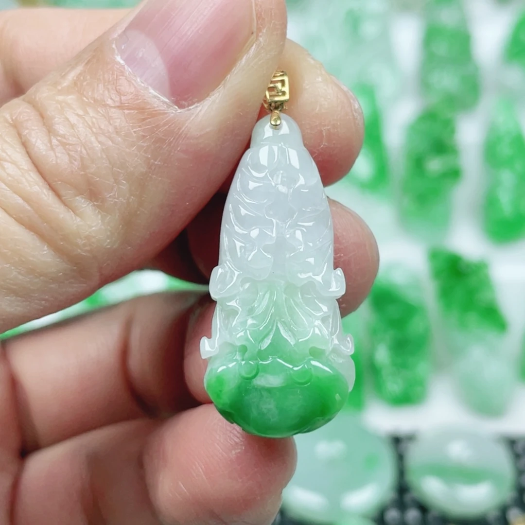 翡翠18K金镶嵌吊坠(不含链)