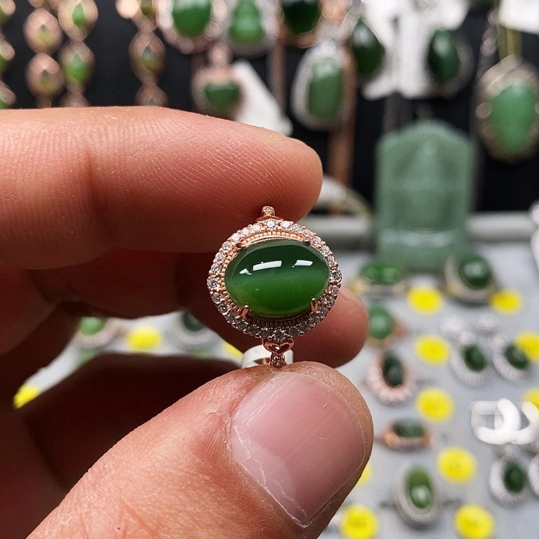 和田玉（碧玉）戒指银S925镶嵌