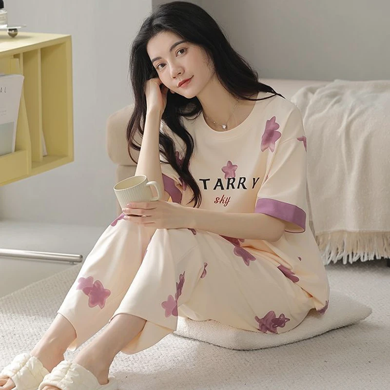 纯棉睡衣女夏季短袖长裤2025新款韩版甜美可爱学生薄款夏天家居服