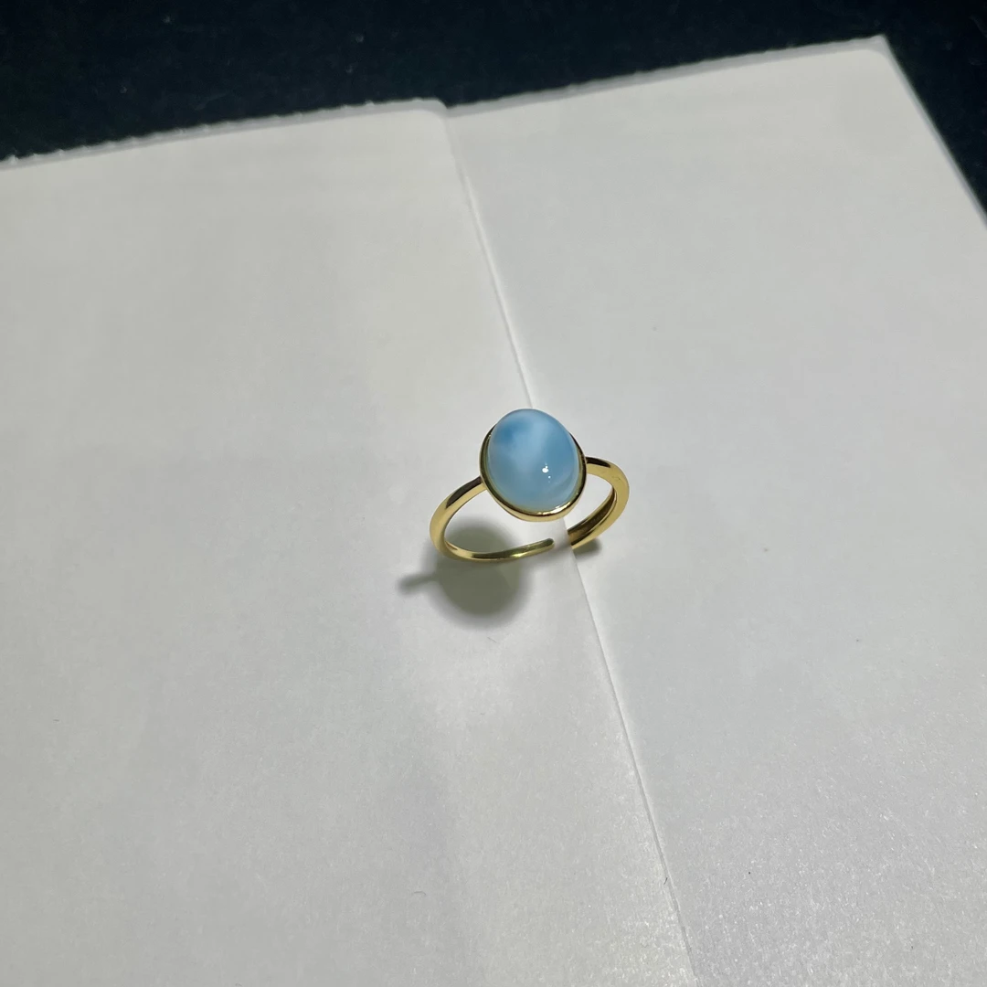 高蓝海纹石蛋面9*7戒指s925 KT24030263