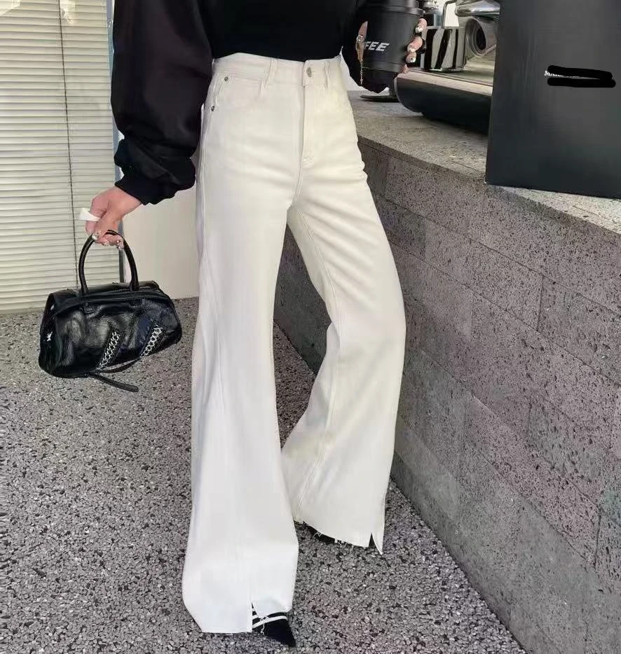 8323号#014#纯色百搭显瘦破边裤脚牛仔喇叭裤（预）