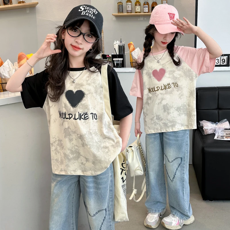 女童夏季套装2025新款洋气6-12岁15岁大童休闲时尚甜酷女孩两件套