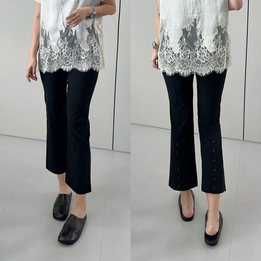 微胖女装【艾草裤2.0】扣子抗皱小黑裤夏季九分裤显瘦休闲裤830