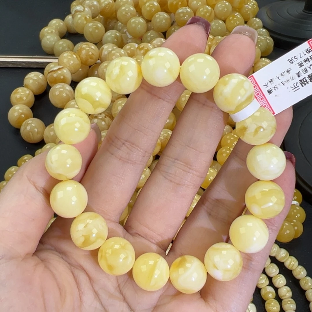 琥珀未镶嵌手链17.5白蜡妖花