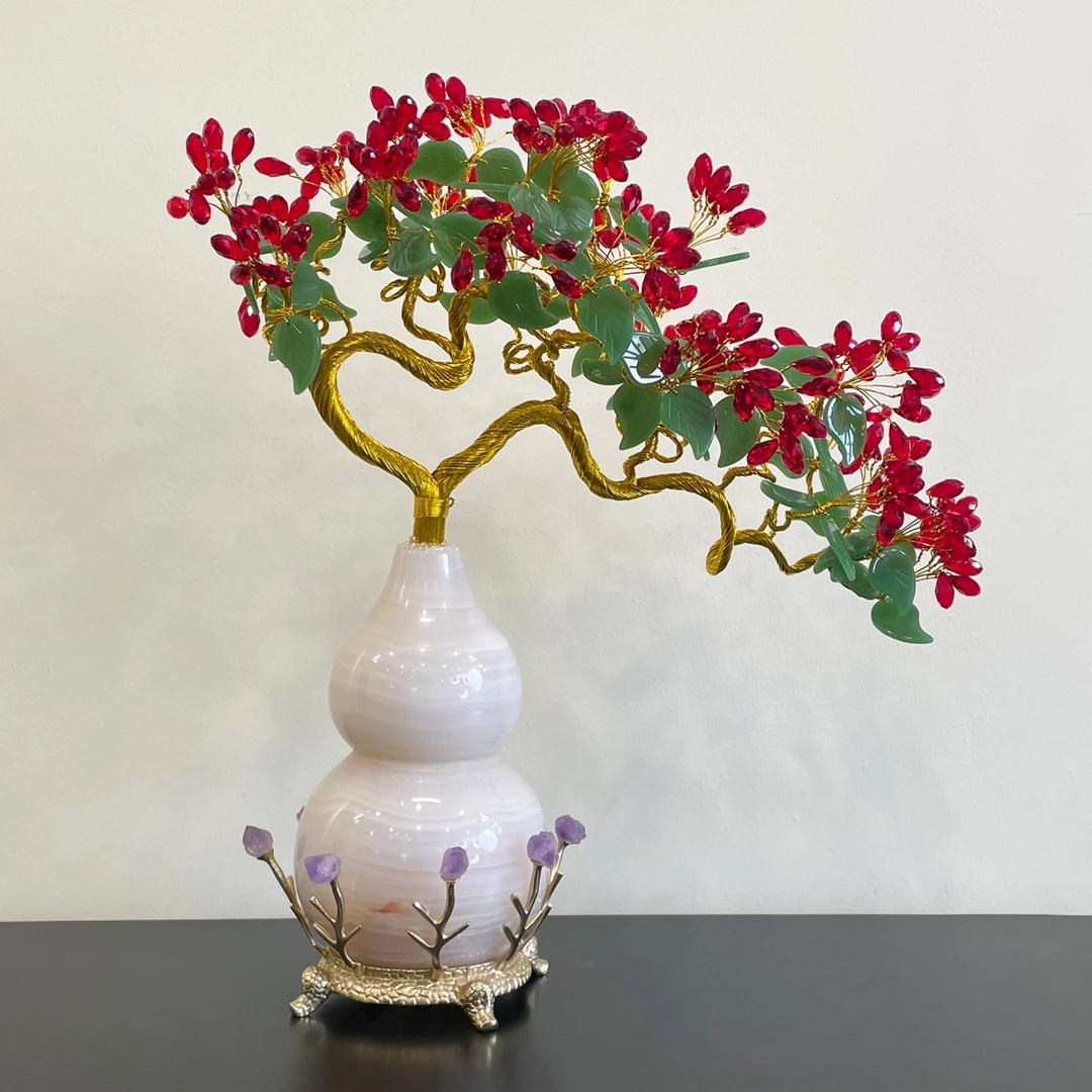 轻奢高档红晶葫芦发财树装饰摆件JH863