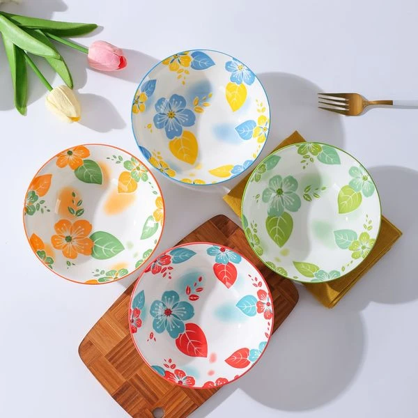 四季发财6英寸4只碗家用陶瓷餐具网红创意饭碗日式釉陶瓷饭碗