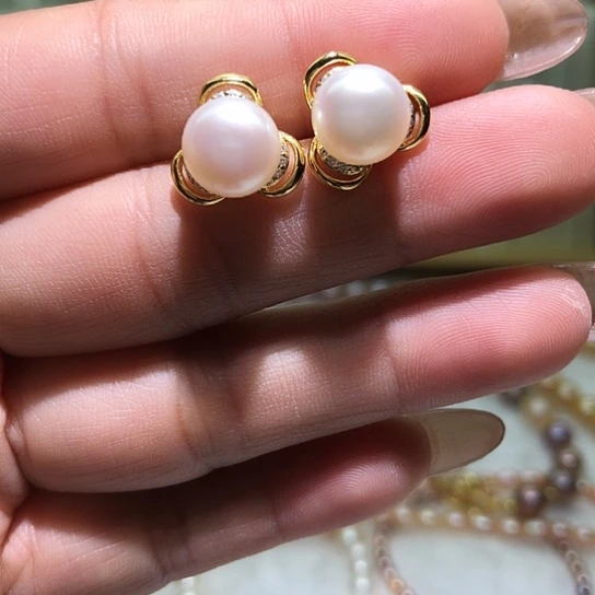 银S925镶嵌淡水珍珠耳饰