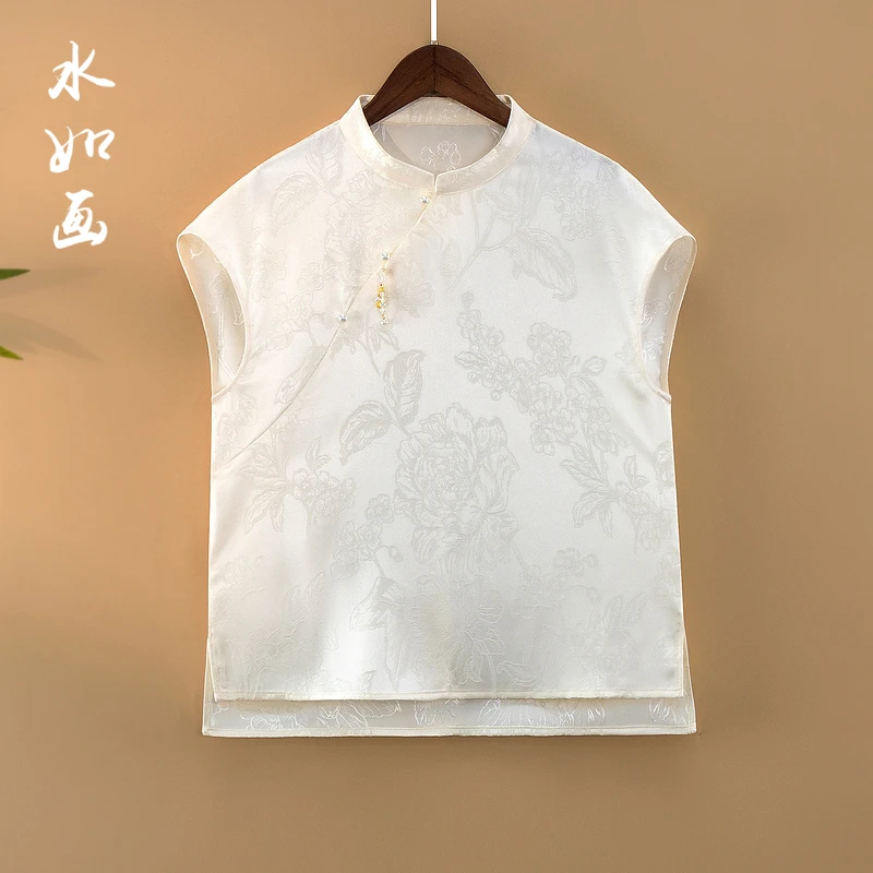 【初棠】夏季2025新款上衣小衫新中式女装国风立领提花气质短袖衬衫