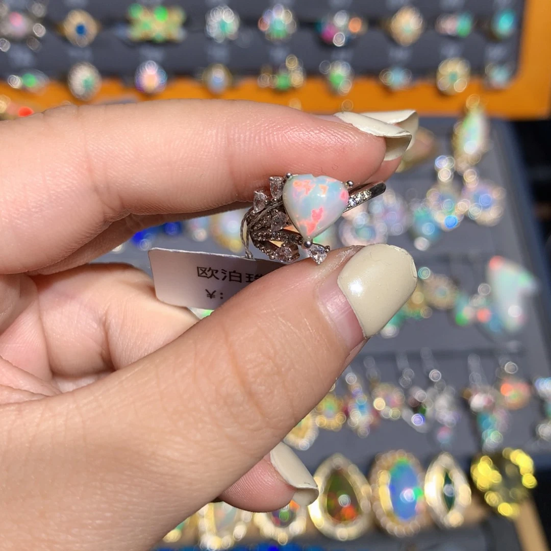 银S925镶嵌欧泊欧泊戒指l