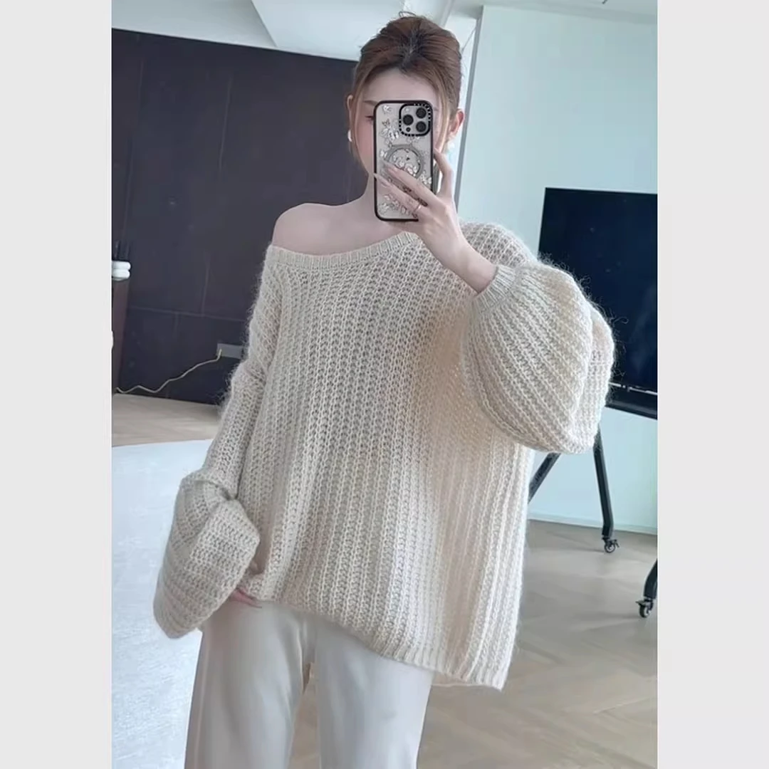 秋季大方得体一整套气质女神范高级感慵懒风白色针织衫半身裙套装