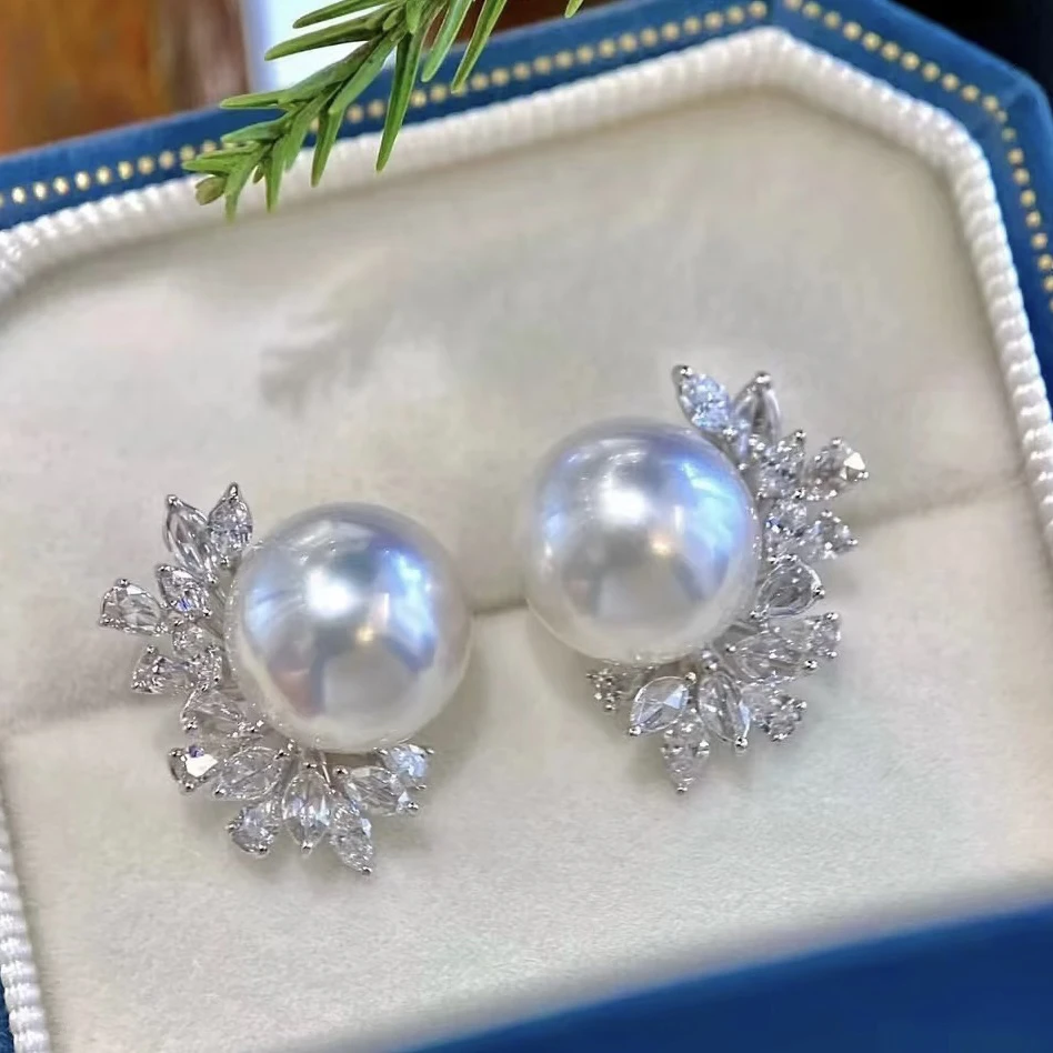 天然海水珍珠澳白耳饰18k裸珠定制款