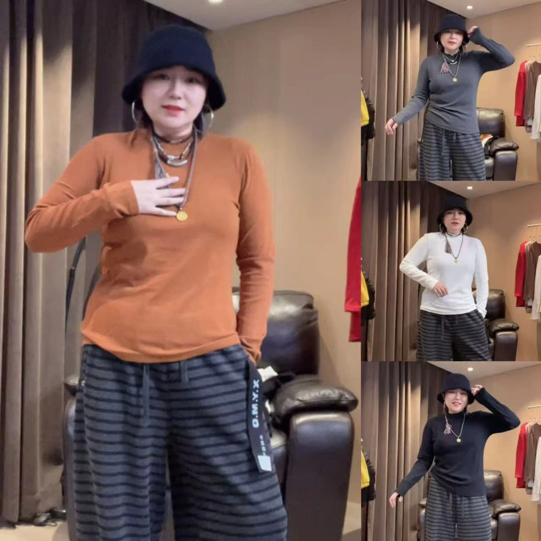 彩色净版加厚打底衫女冬新款时尚修身显瘦寸领上衣潮（卡码拍大）