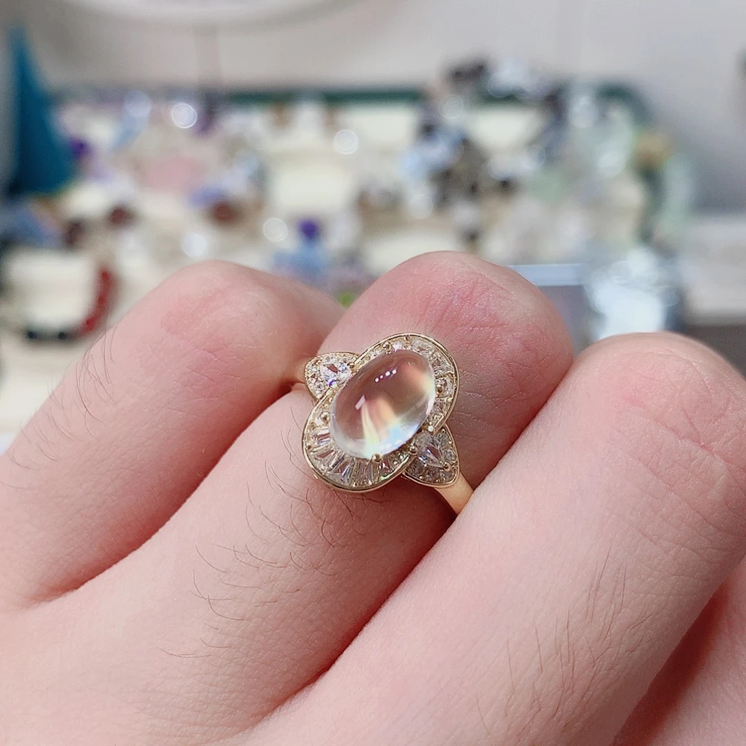 月光石戒指银S925镶嵌