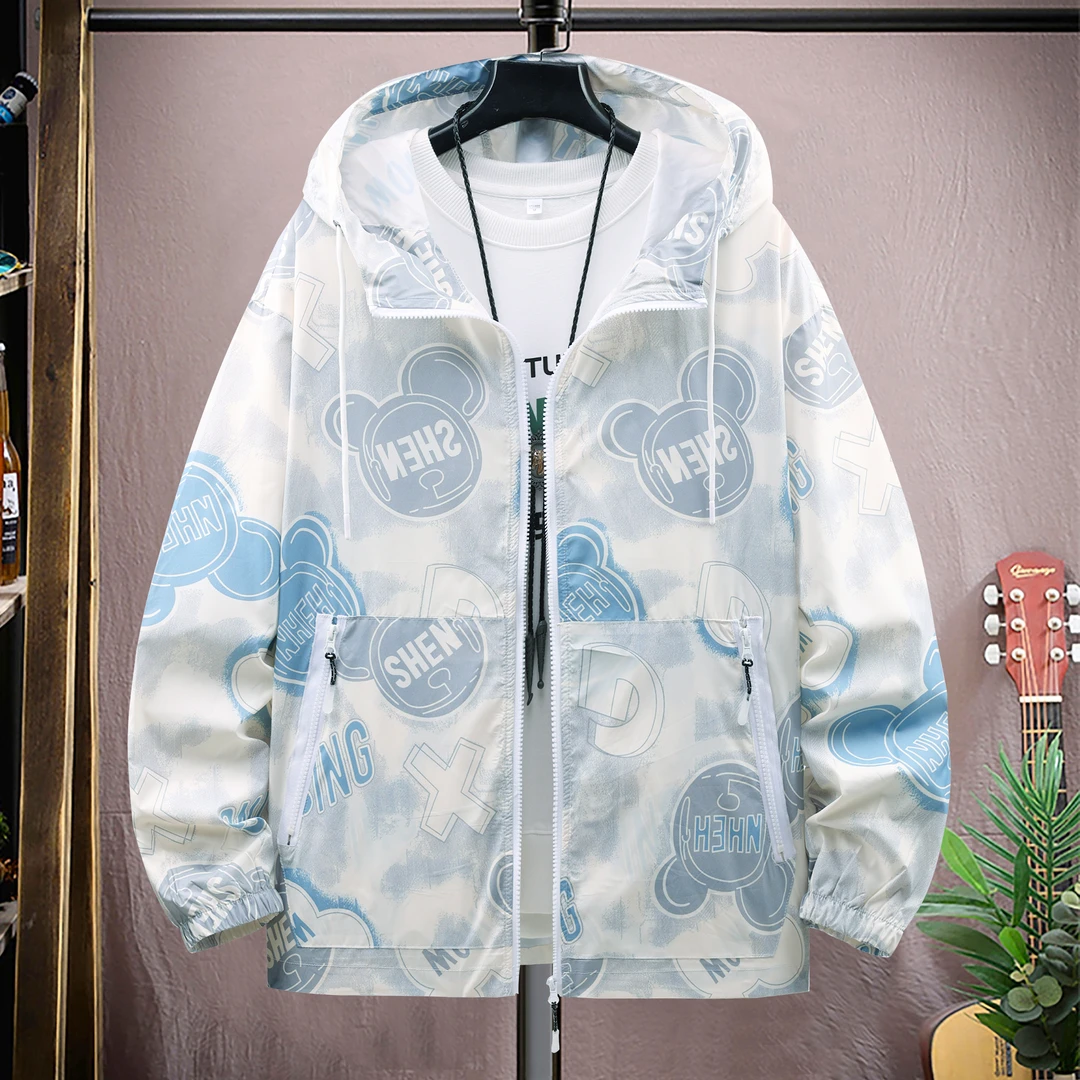 青少年学生夏季新款薄款连帽夹克宽松透气外套休闲帅气户外防晒服