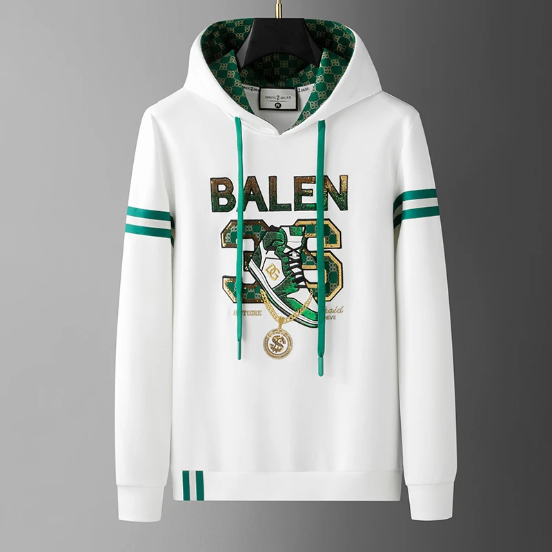 高级感卫衣男士秋季2025年新款连帽白色运动宽松潮牌上衣痞帅外套