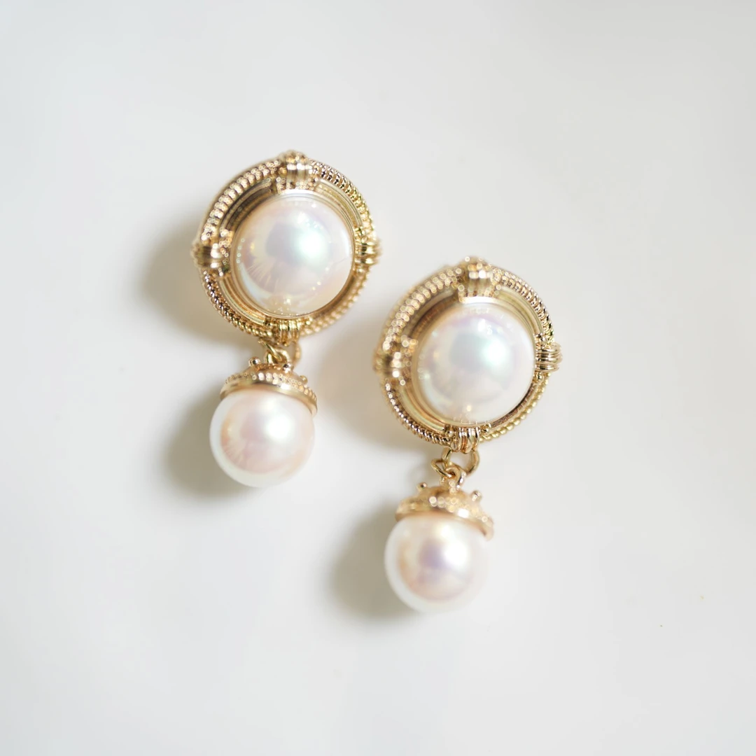 铜合金仿珍珠耳饰  5160西洋中古风 vintage复古白色珠珠耳环