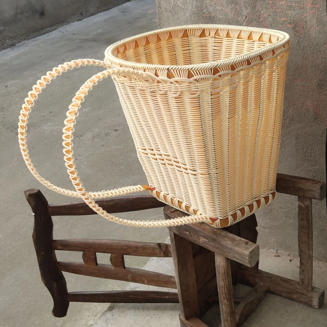 仿竹编加厚贵州民族风加厚手工编织藤条背篓背兜家用买菜收纳适用