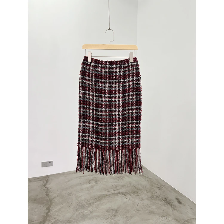 美裁小香风酒红色银葱半裙190421109