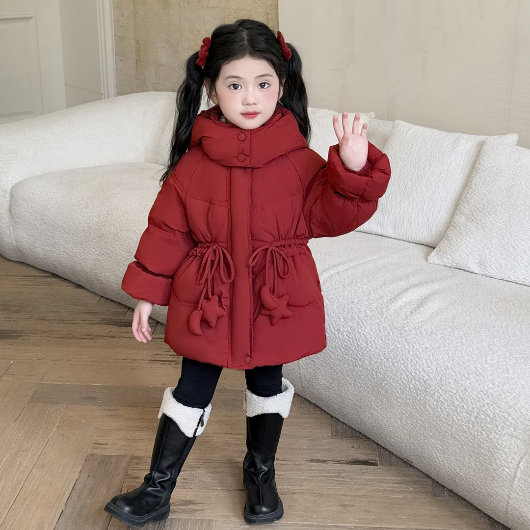 女童羽绒服冬装2025新款儿童洋气小女孩加厚中长款收腰外套冬季
