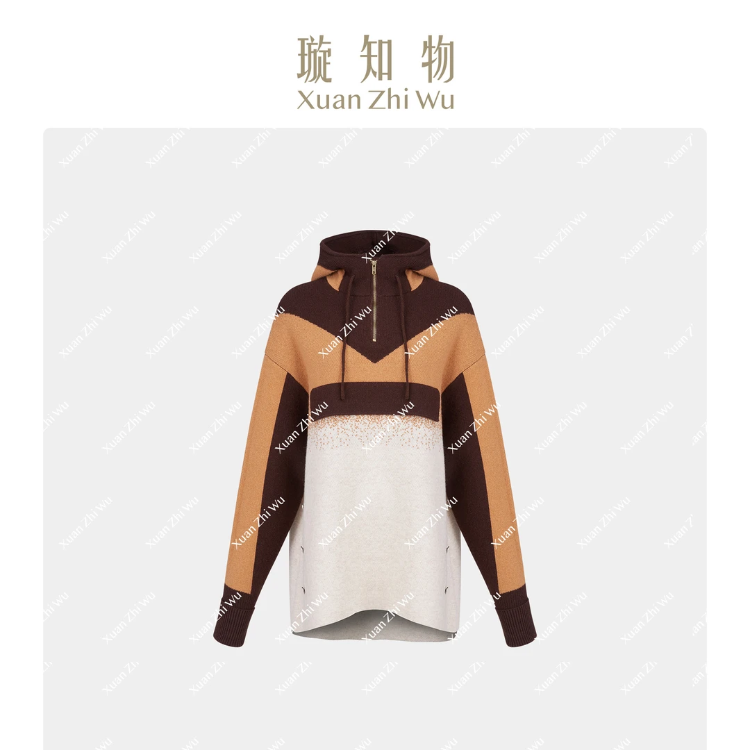 大都会针织衫 1oo绵羊毛美拉德拼色针织衫王璇原创设计