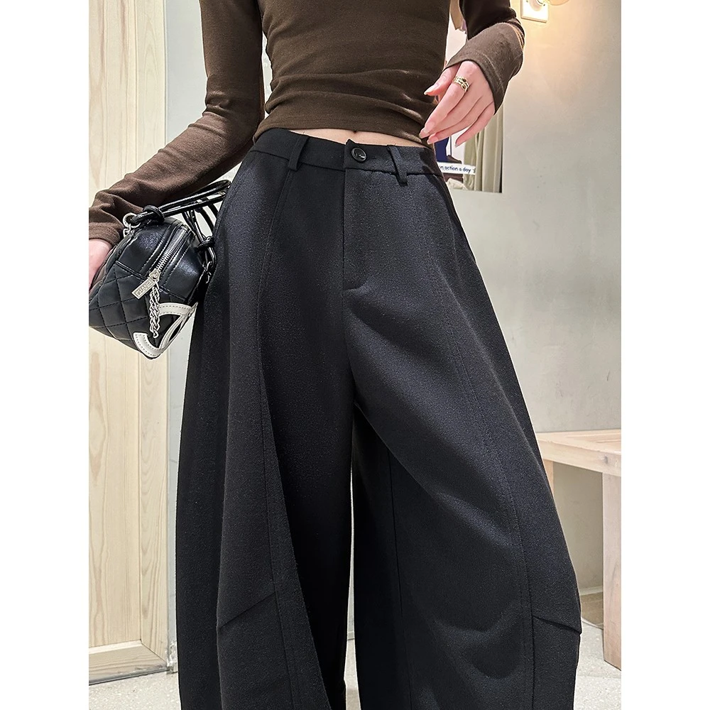 【羊毛蚕丝+运费险】秋冬新款阔腿弯刀裤厚款慵懒风休闲裤女裤子ZY1