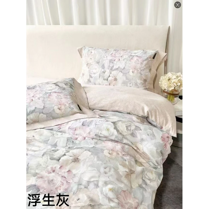 【晴美】纯棉奶丝磨毛数码印花四件套-浮生灰