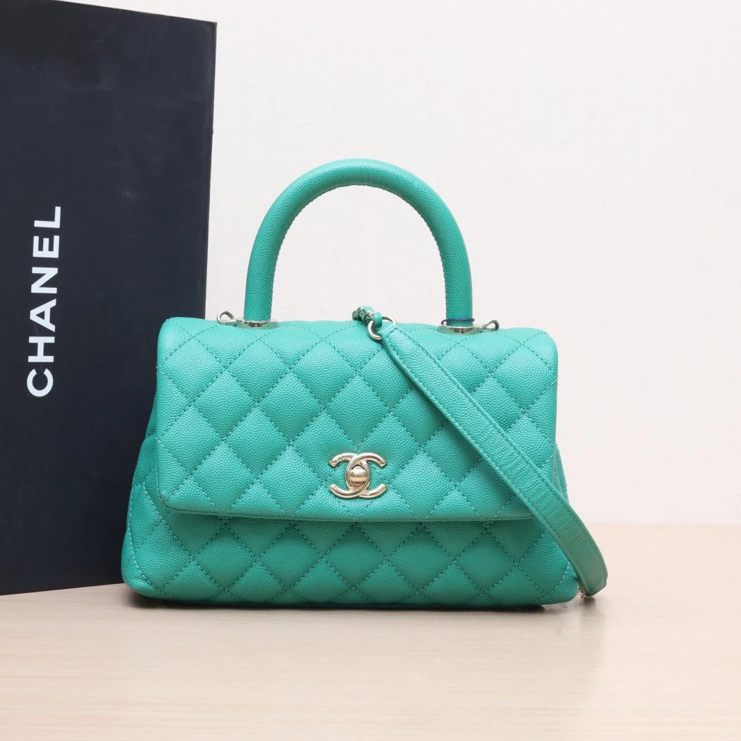95新 Chanel/香奈儿 【双攀】Coco Handle 小号 绿色30开 438561