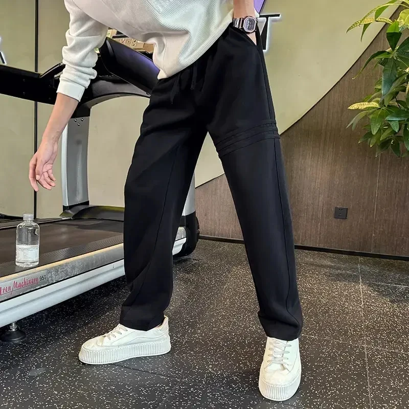 仓石一树潮牌简约男士条纹直筒卫裤宽松秋季百搭休闲运动阔腿长裤