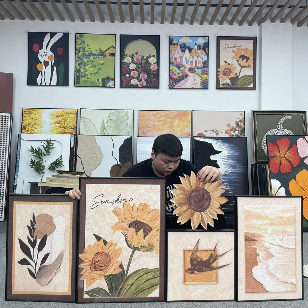 砂岩BB现代法式轻奢现代向日葵客厅背景奶油复古现代装饰画500