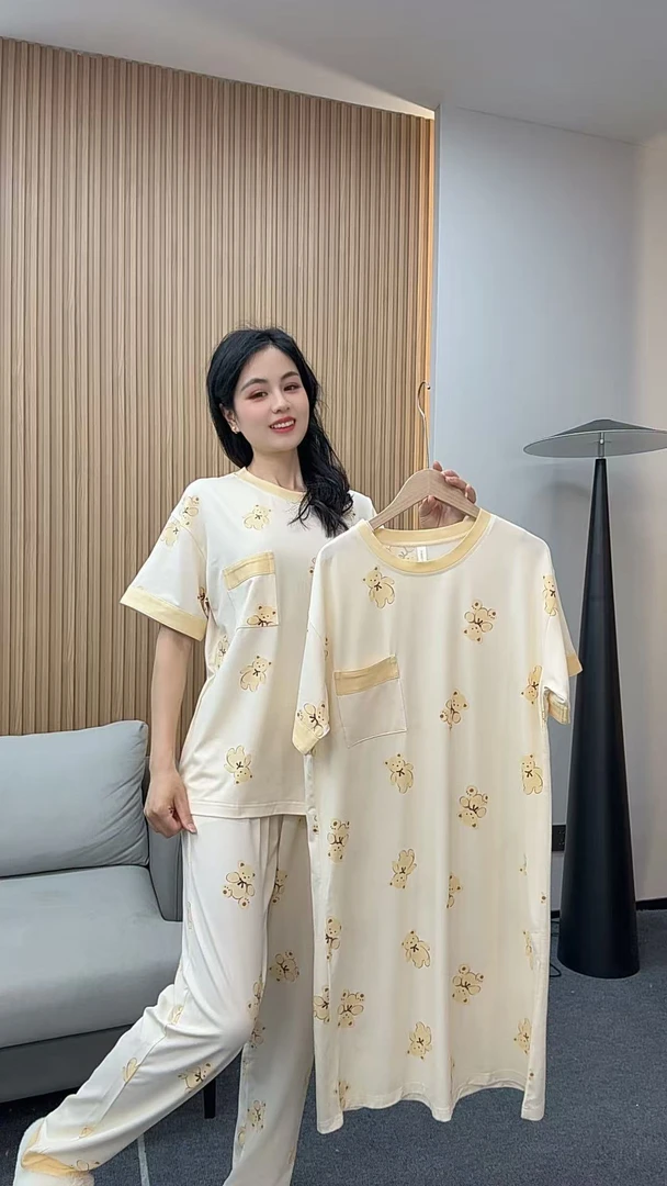 春季新款女士三件套睡衣家居服可外穿透气吸汗月子服套装