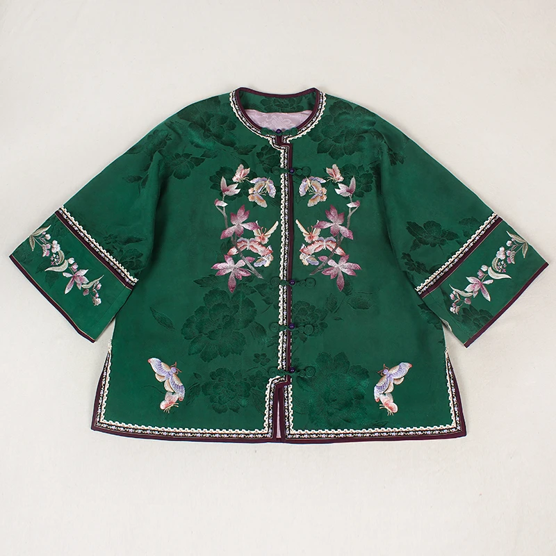 【碧山】复古新中式纯手工桑蚕丝香云纱中国风绣花对襟女士上衣