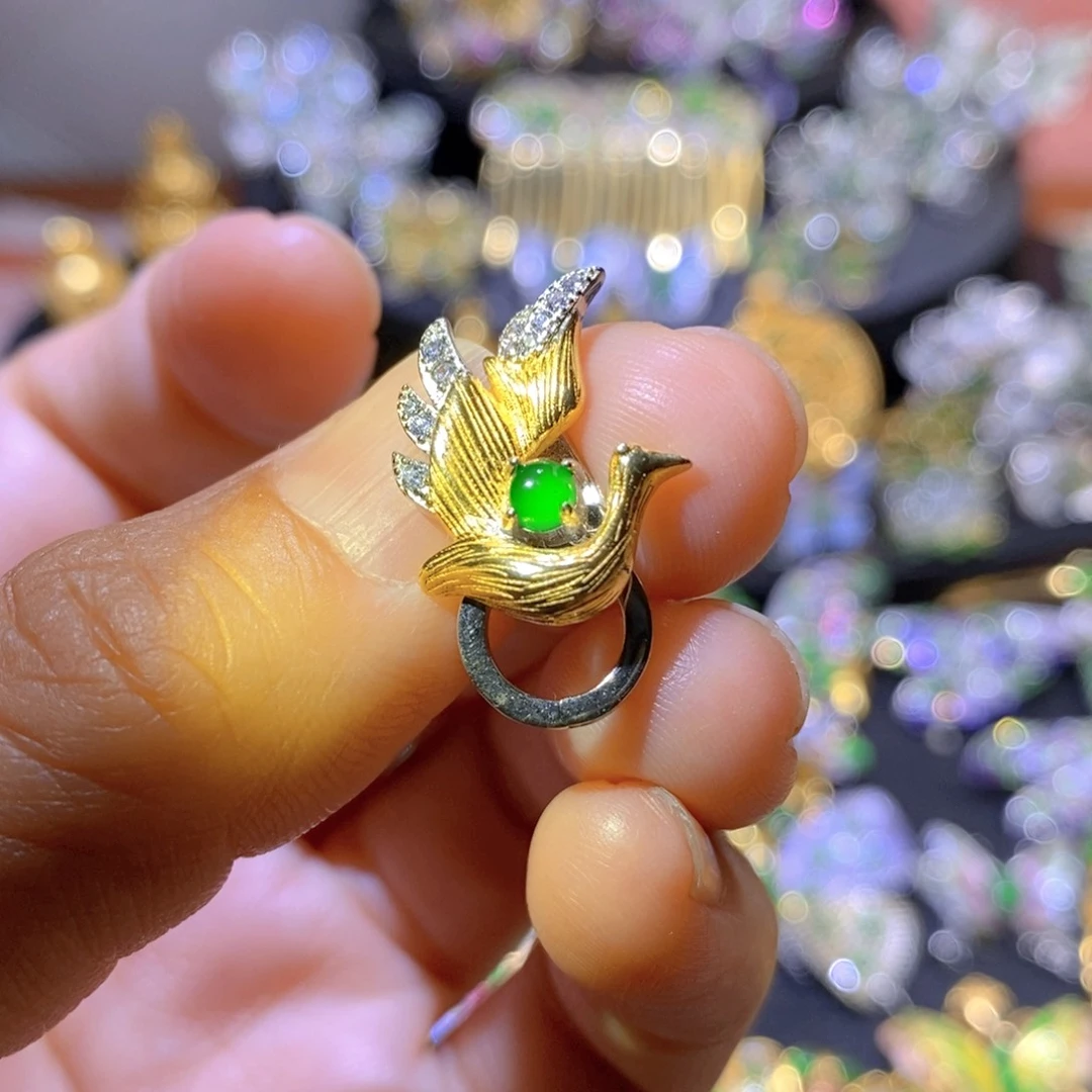 吊坠(不含链)银S925镶嵌翡翠