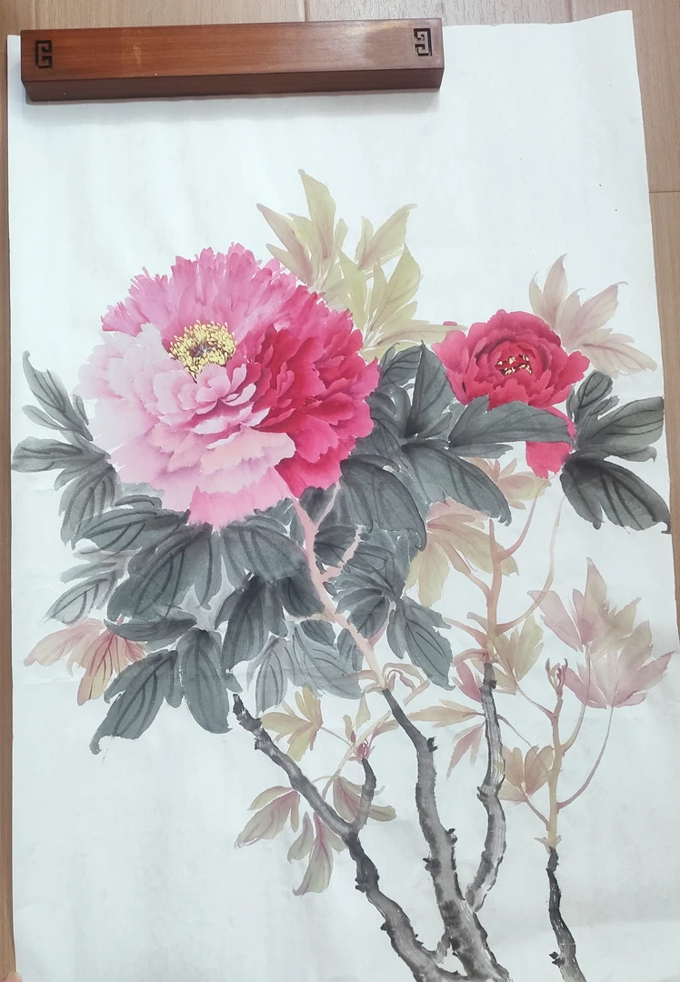 四尺三开国画牡丹 装饰画